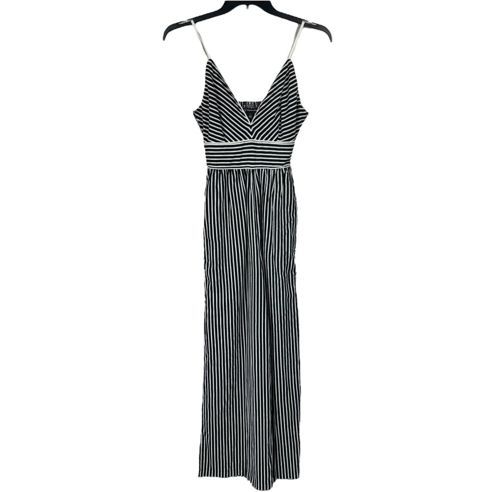 INC Medium Romper Jumpsuit Wide Leg V-Neck Spaghetti Straps Striped Empire Waist